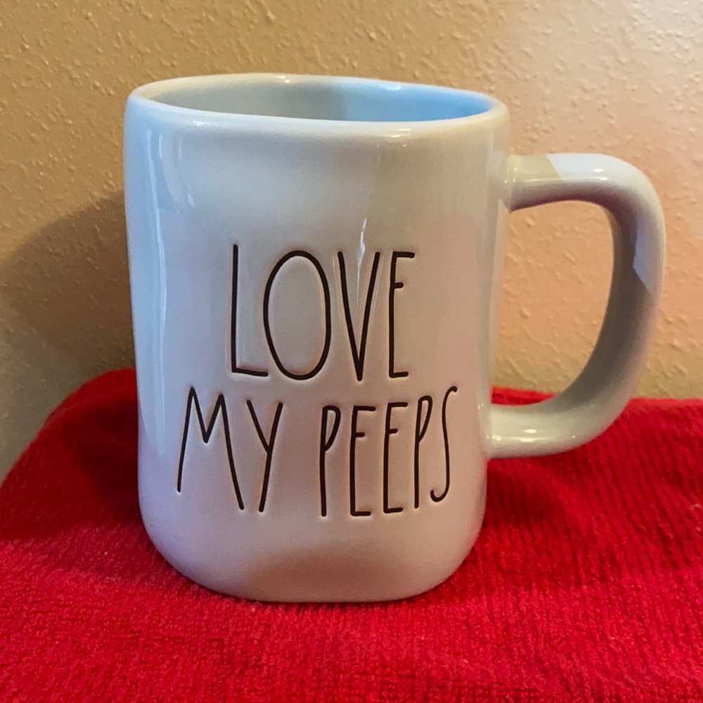 Blue Rae Dunn Mug with “Love my Peeps” text